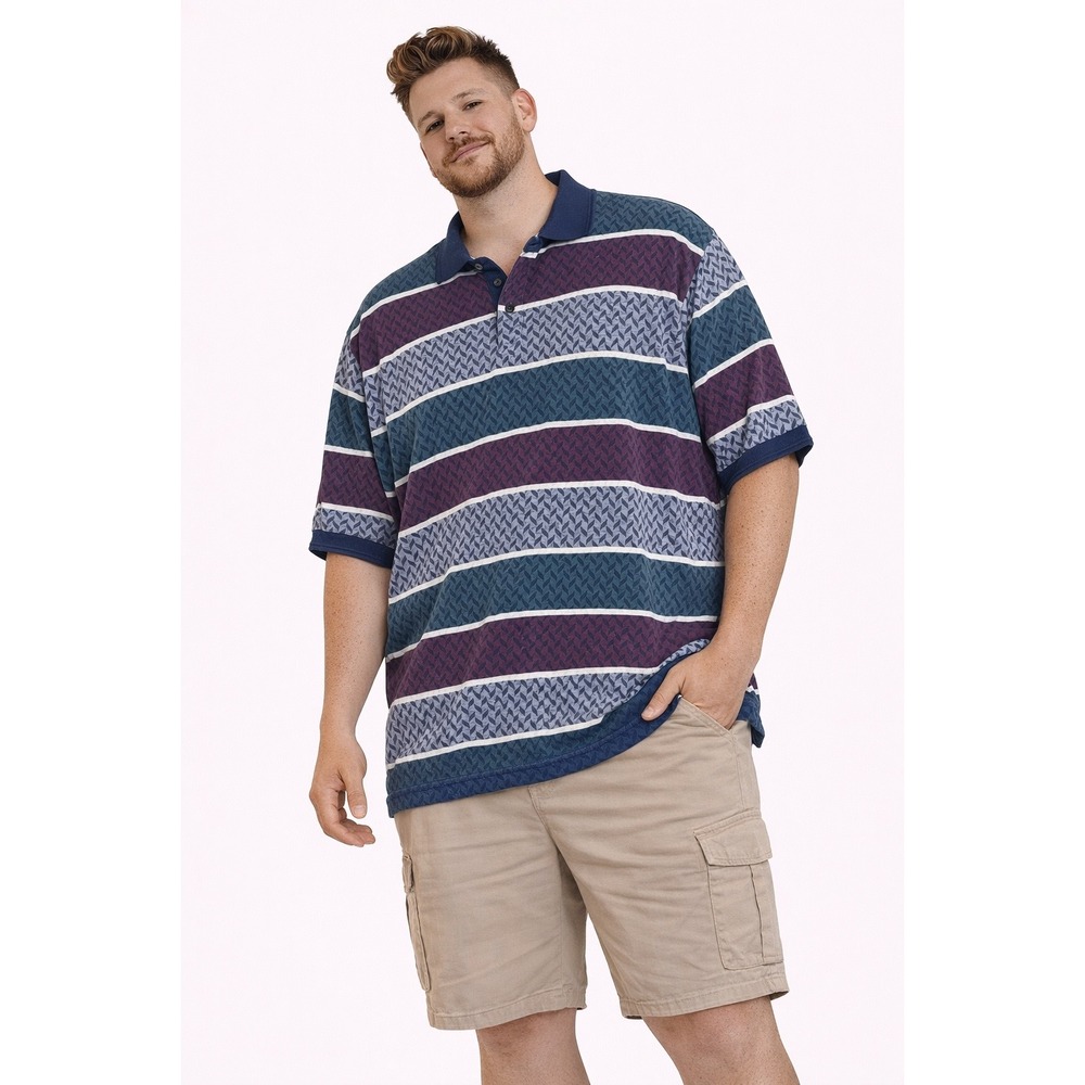 Players by Van Heusen Polo Shirt Mens Large Teal Burgundy Striped Vintage Golf